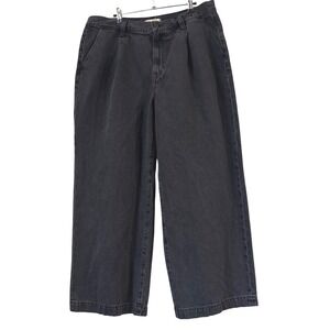 Madewell The Harlow Wide Leg Pant Black Cotton Pleated High Rise Womens 33